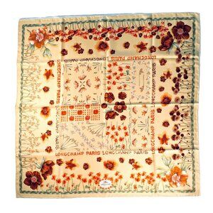 Vintage Longchamp Paris Silk Scarf Floral Botanical Patchwork Print 34" Italy